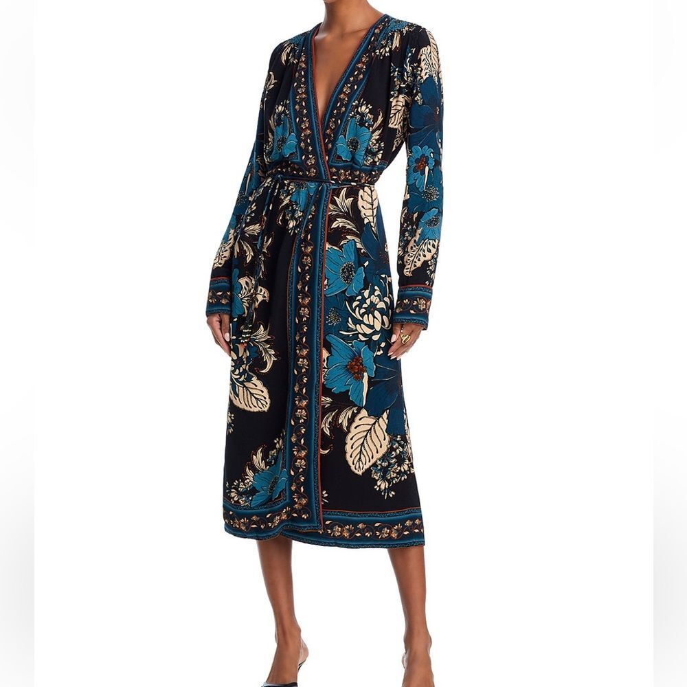 NWT FARM Rio Blossom Tapestry Black Midi Dress Women Size S